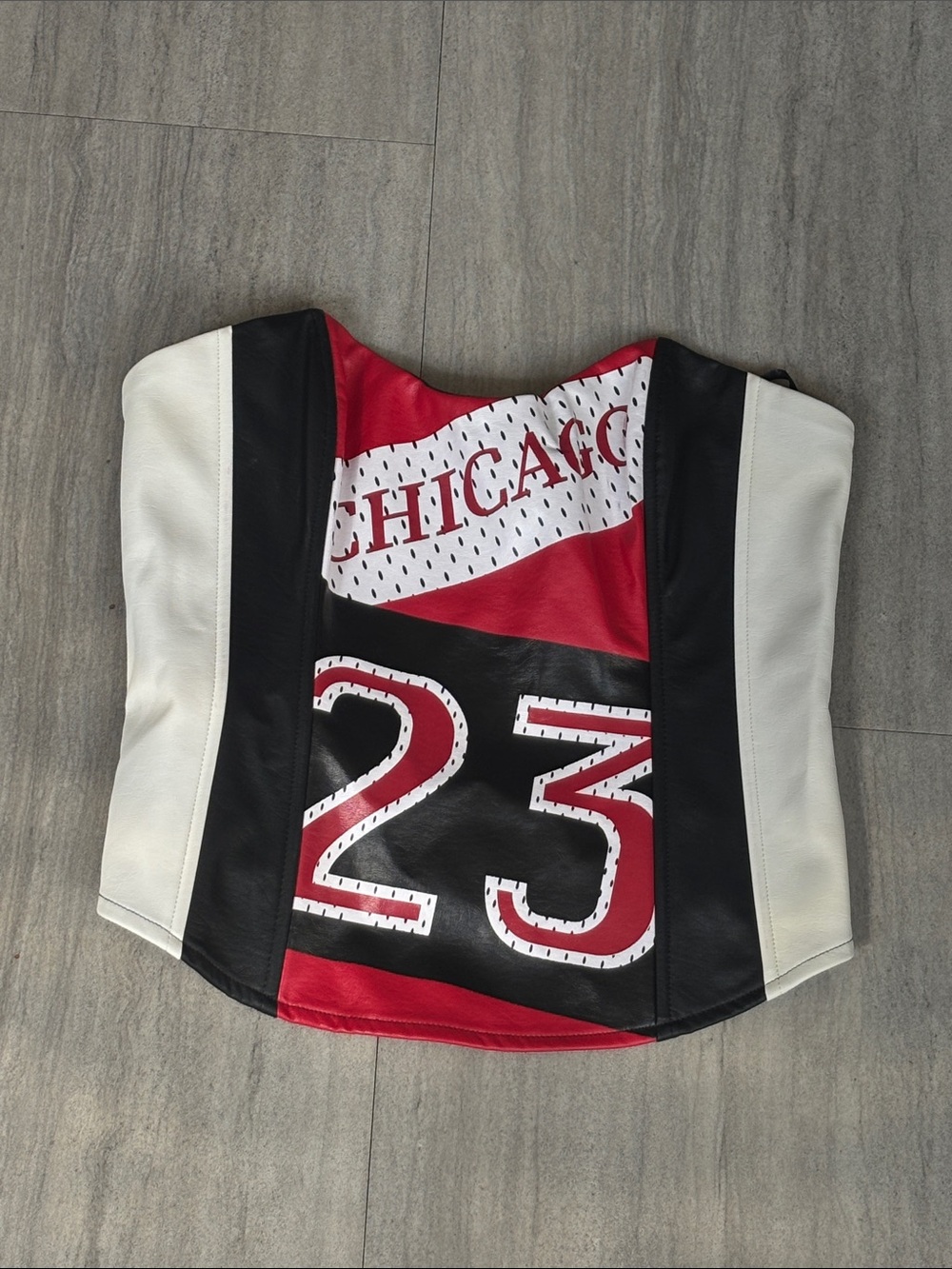 Fashion Nova Chicago 23 Strapless Colorblock Corset Crop Top - Red, Black, White